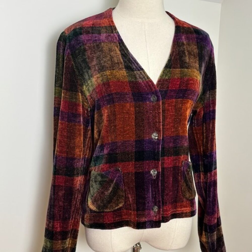 Loominus Handwovens plaid rayon chenille jacket, size M
